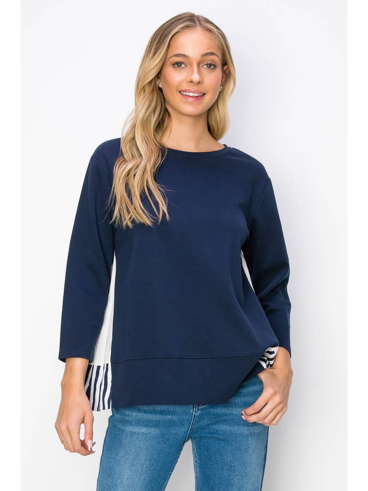 Navy Regina Pointe Knit with Cotton Poplin Stripe for wholesale on Faire