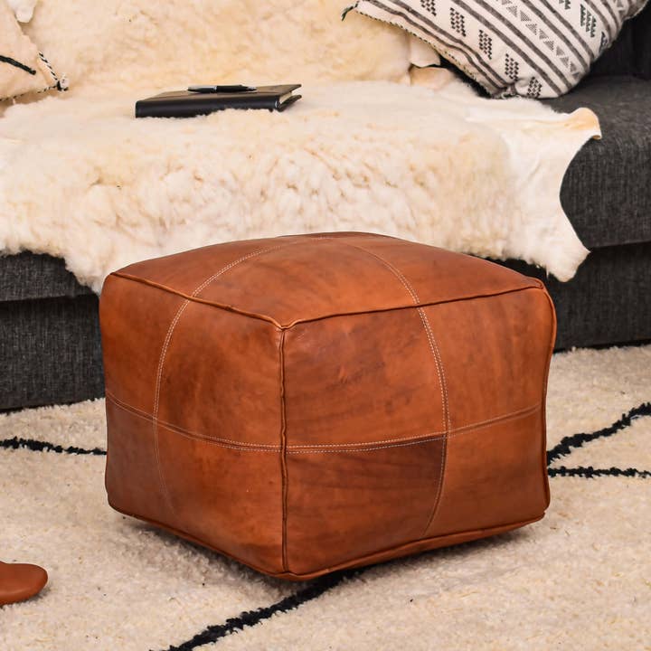 Handmade Leather Pouf Ottoman - Moroccan Footstool for wholesale by King Of Handmade
