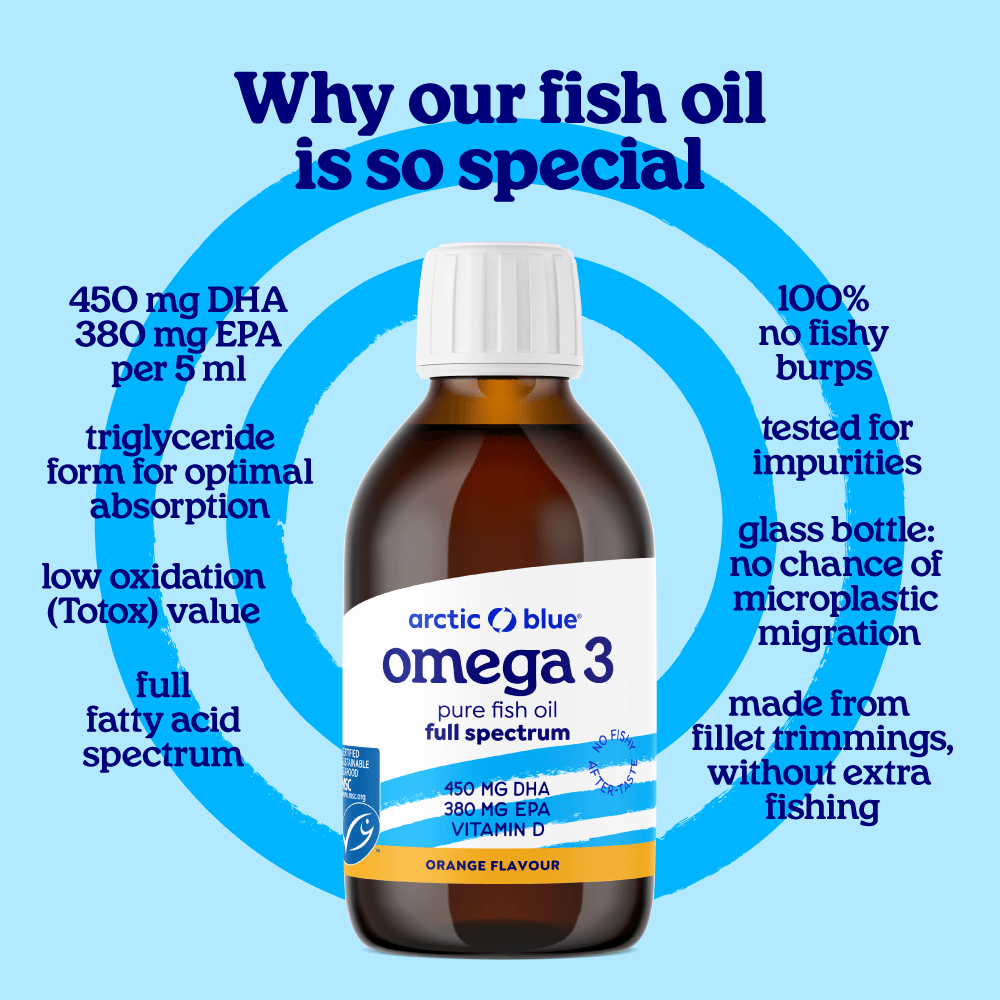 Arctic Blue - Wholesale Oral Supplement/Vitamin - DHA and EPA Fish Oil with Vitamin D3 (Orange Flavour) - MSC4