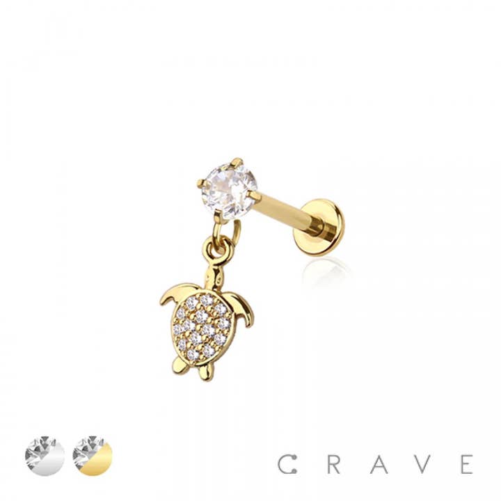 CRAVE BODY JEWELRY - Wholesale Single Earring - SEA TURTLE 316L SURGICAL STEEL INTERNALLY THREADED LABRET