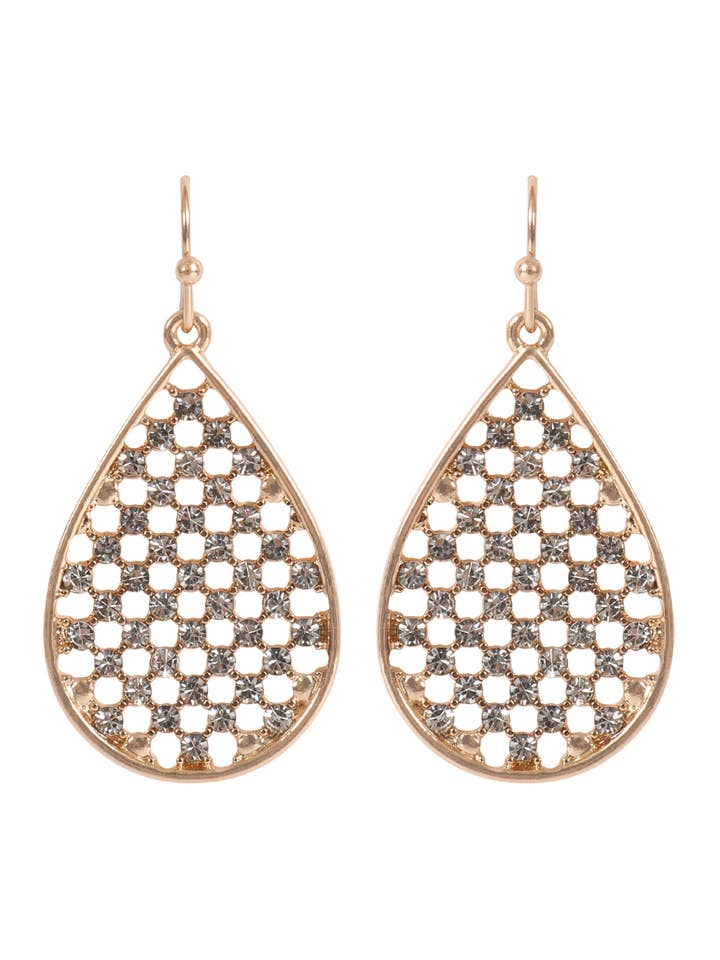 Boucles d'oreilles à crochet en strass pavé en forme de larme pour la vente par MYS Wholesale Inc