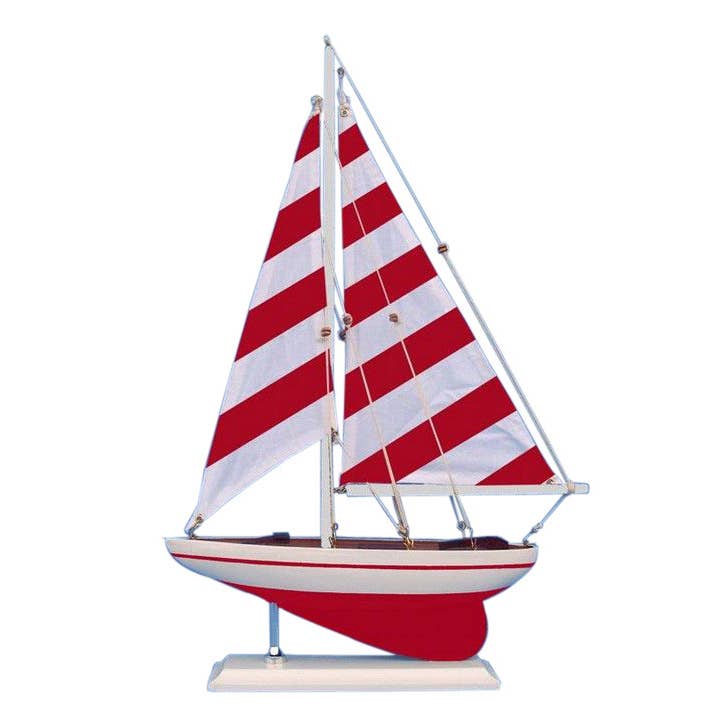Rot gestreifter Pacific Sailer Model Segelboot-Dekoration 25" für den Großhandel von Hampton Nautical