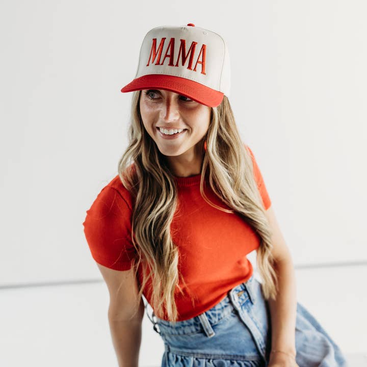 Mama Broderet Vintage Trucker Kasket for engroshandel hos The Babe Co.