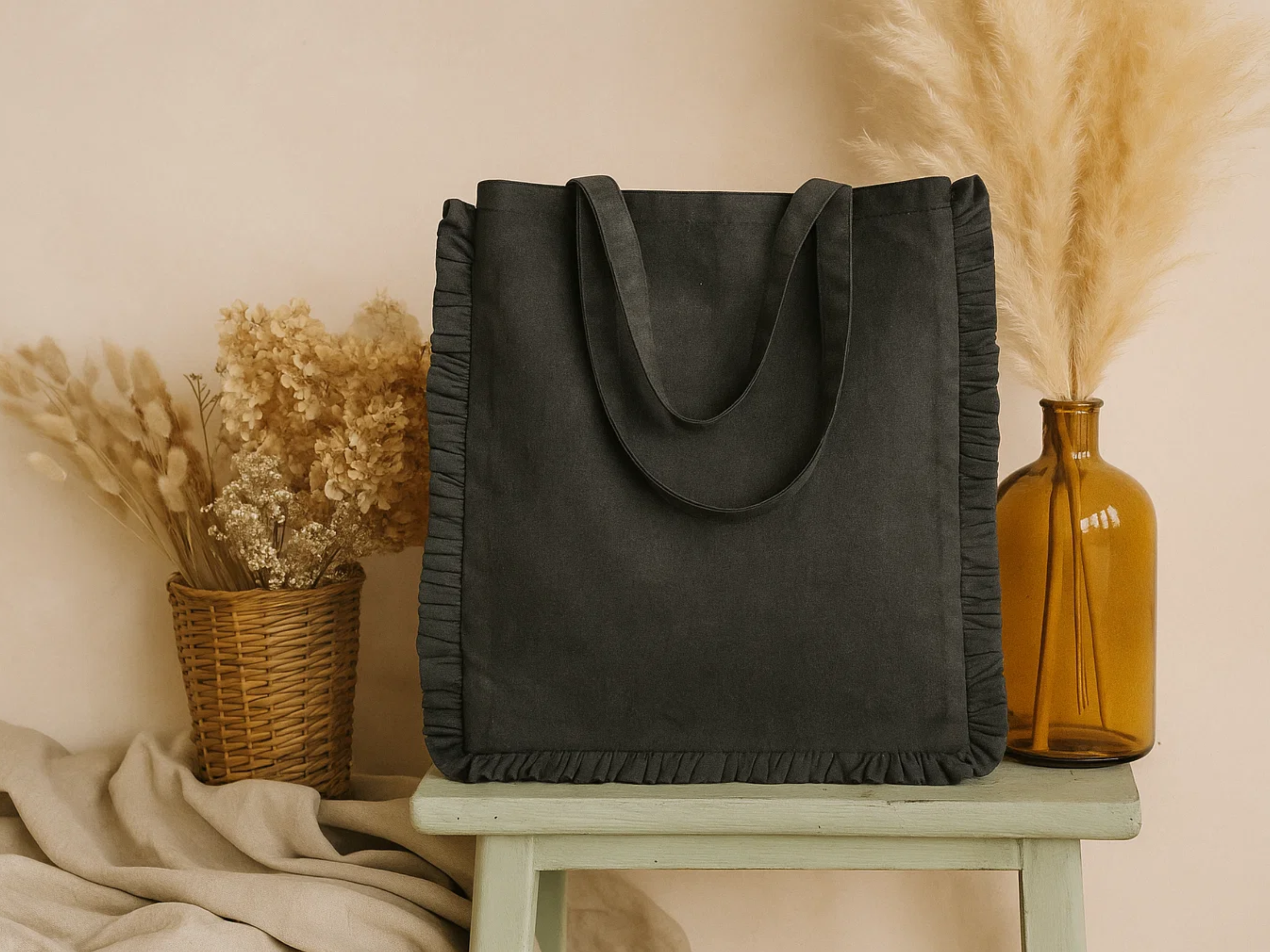 House of Kraft Jewelry & Accessories - Wholesale Tote Bag - Women's - Canvas Ruffle Tote | Canvas Colored Tote Bag | Unbranded 20