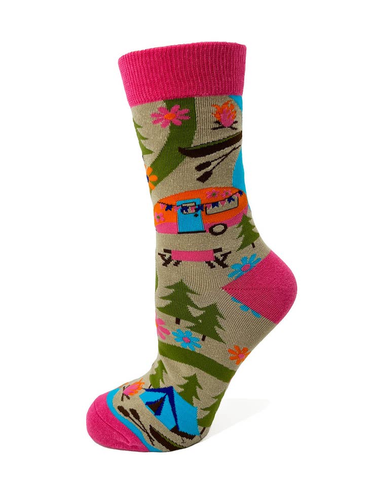 Fabdaz - Wholesale Socks - Women's - Happy Camper Women's Crew Socks