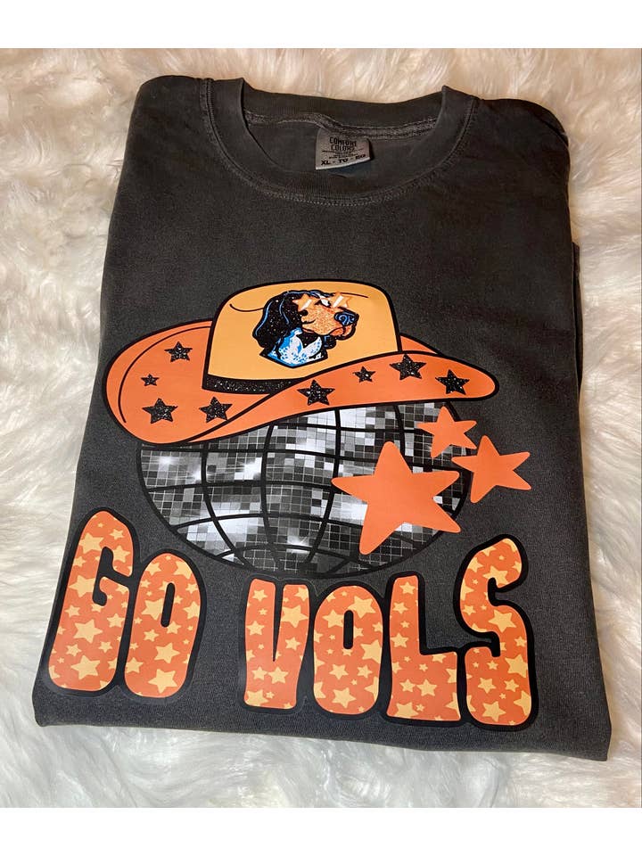 Rebellious Rose LLC - Vendita all'ingrosso Tunica - Donna - T-shirt con grafica Go Vols Disco Tennessee1