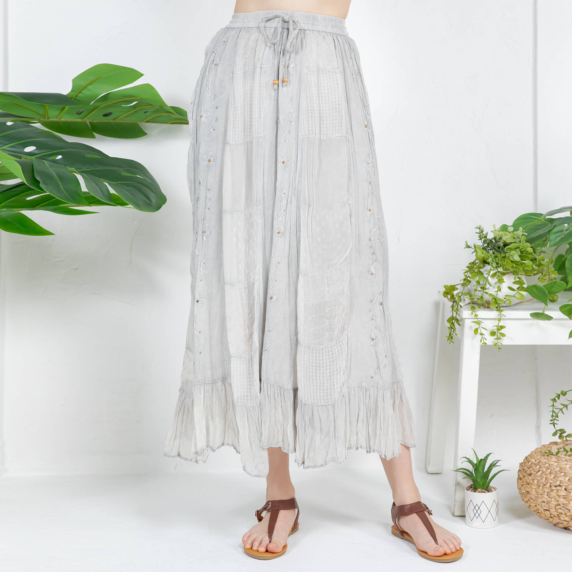 Young Threads - Wholesale Skirt - Women's - Women Patchwork Embroidered Maxi Skirt With Side Pockets16
