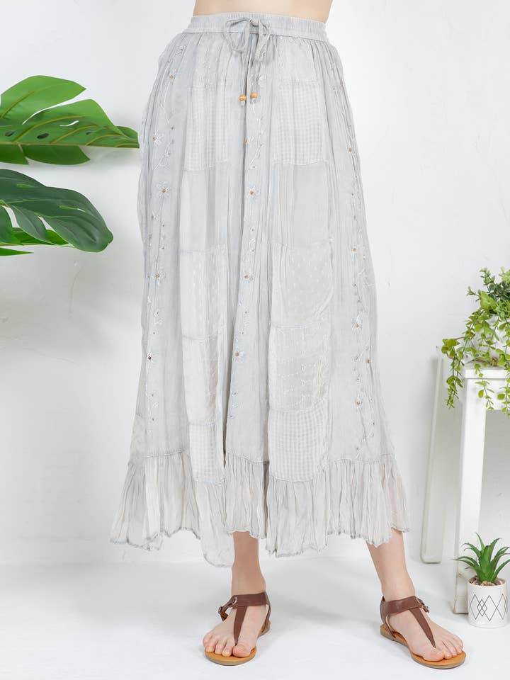 Young Threads - Wholesale Skirt - Women's - Women Patchwork Embroidered Maxi Skirt With Side Pockets16