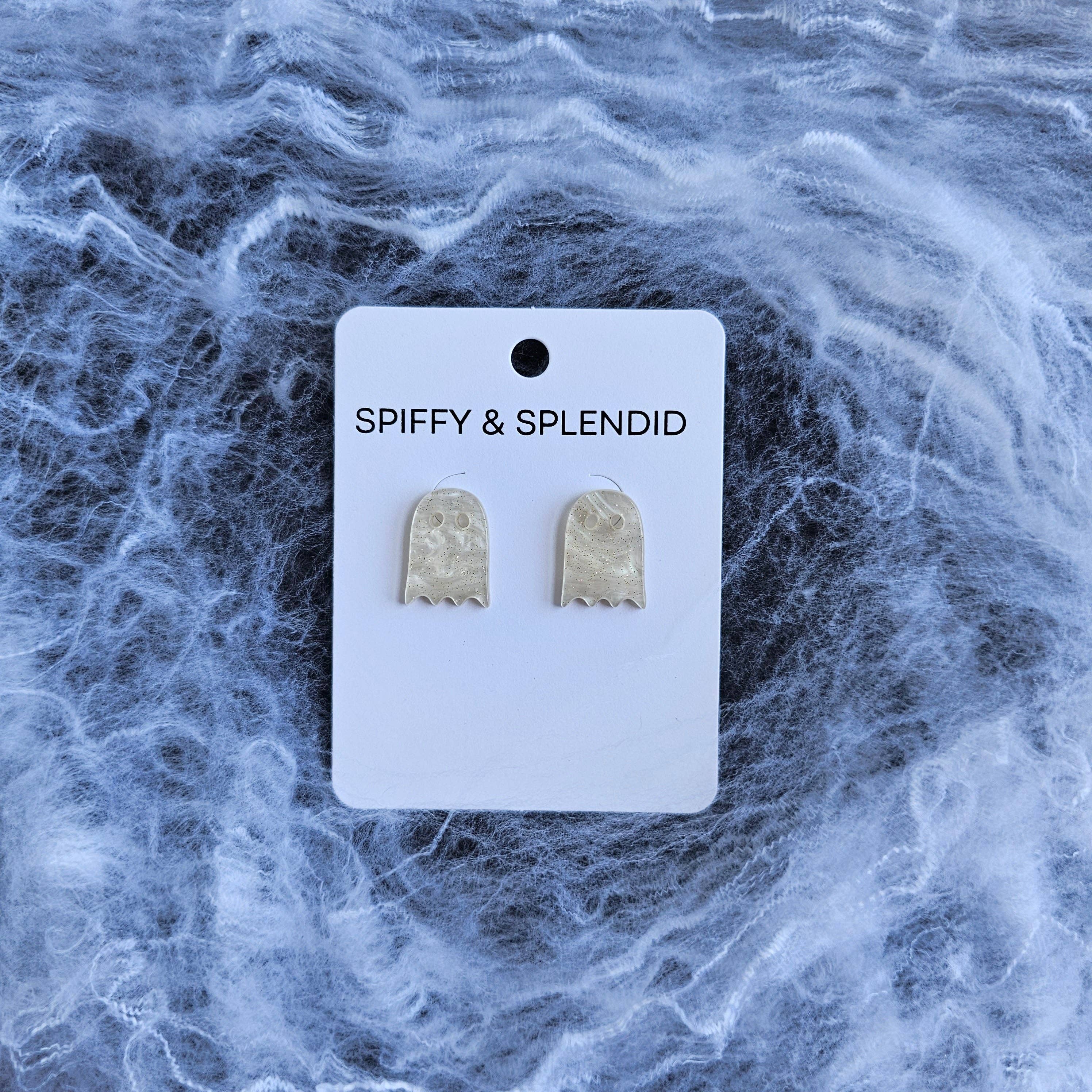 Spiffy & Splendid - Wholesale Stud/Post Earrings - Ghost Studs - White Shimmer // Jewelry, Earrings, Halloween10