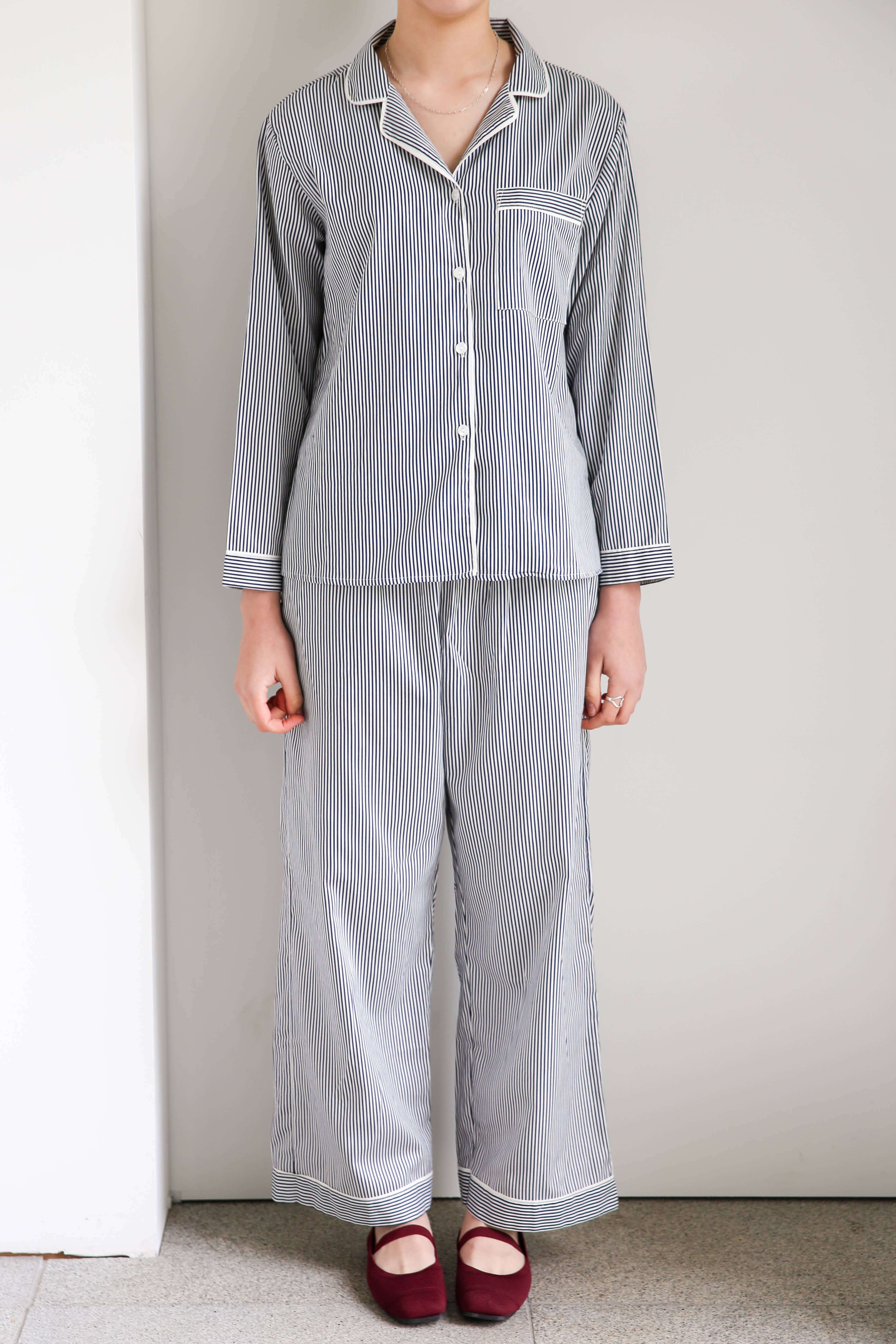 Me+Lia - Wholesale Sleepwear Set - Women's - Cecile Pyjama PJs Long Set - Navy Pinstripe3