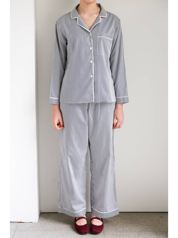 Me+Lia - Wholesale Sleepwear Set - Women's - Cecile Pyjama PJs Long Set - Navy Pinstripe3