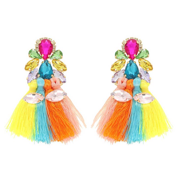 SP Sophia Collection - Wholesale Tassel Earrings - Boho Gemstone Cluster Thread Tassel Earrings