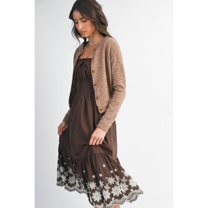 MOCHA MOUSSE ELEGANTLY CRAFTED BROWN KNIT WOOL CARDIGAN for wholesale on Faire7