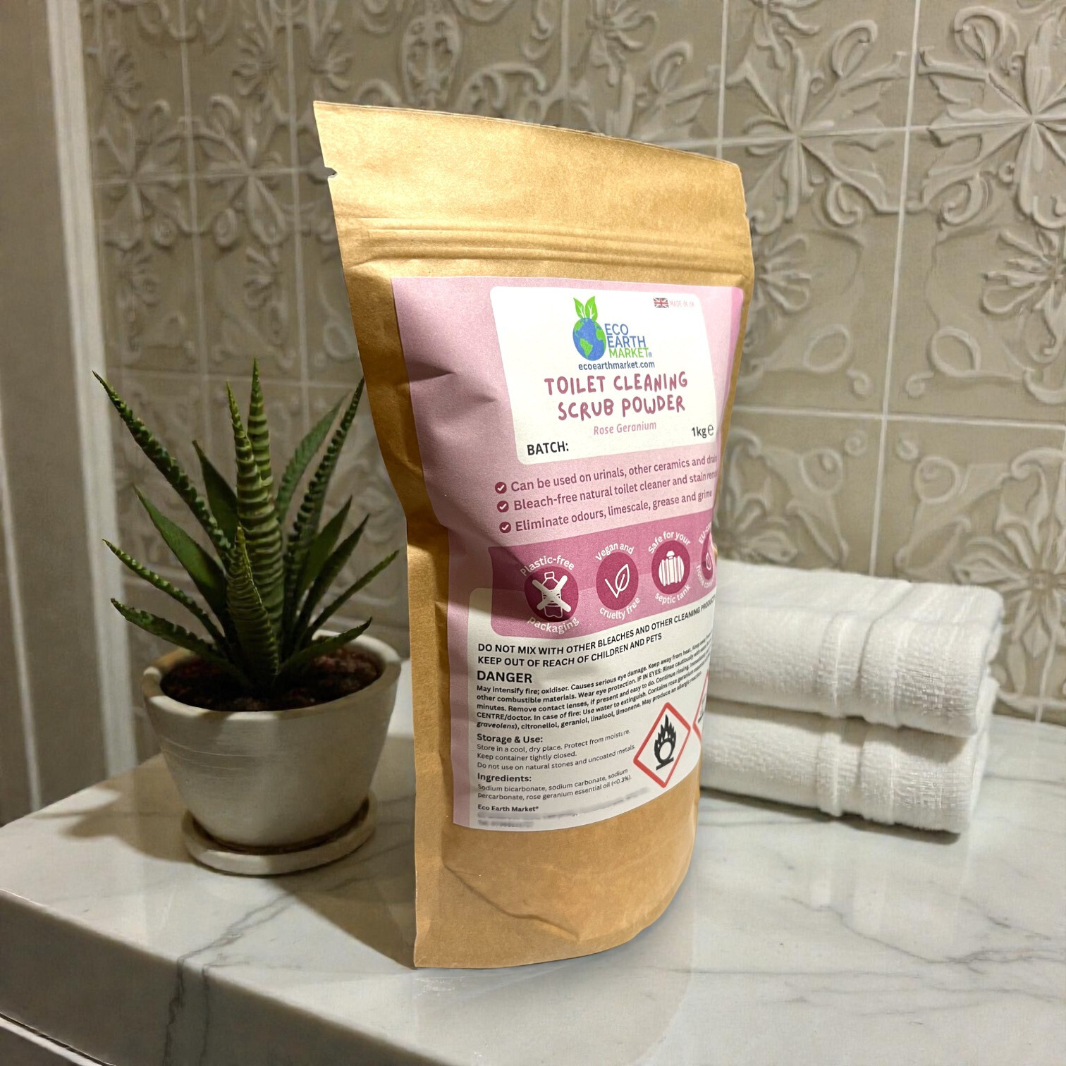 Eco Earth Market - Wholesale Toilet Cleaner - Rose Geranium Toilet Cleaning Scrub Powder 1kg5