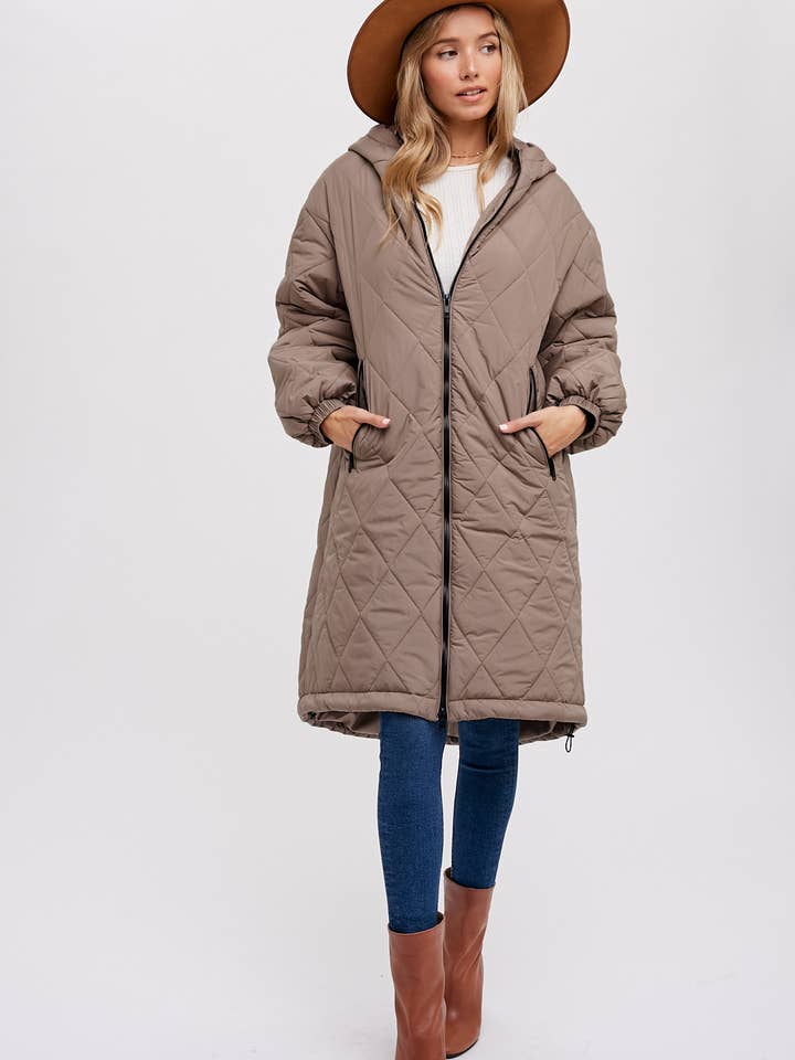 Bluivy - Wholesale Puffer Jacket - Women's - LONGLINE QUILTED PUFFER JACKET