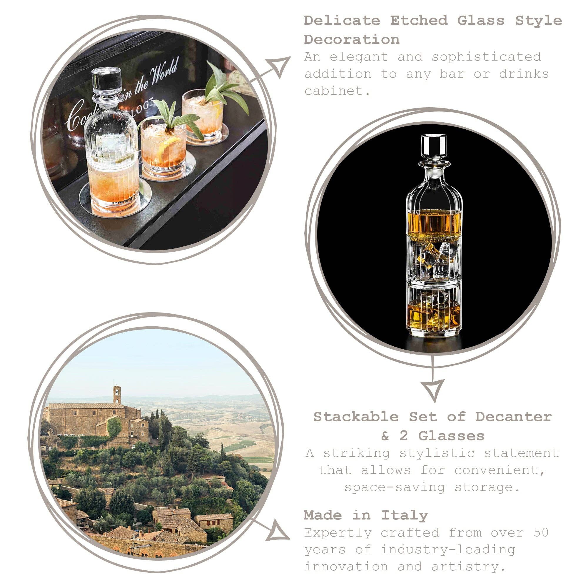 Rinkit Ltd - Wholesale Decanter - 3 Piece 345ml Timeless Combo Stacking Glass Whisky Decanter Set4