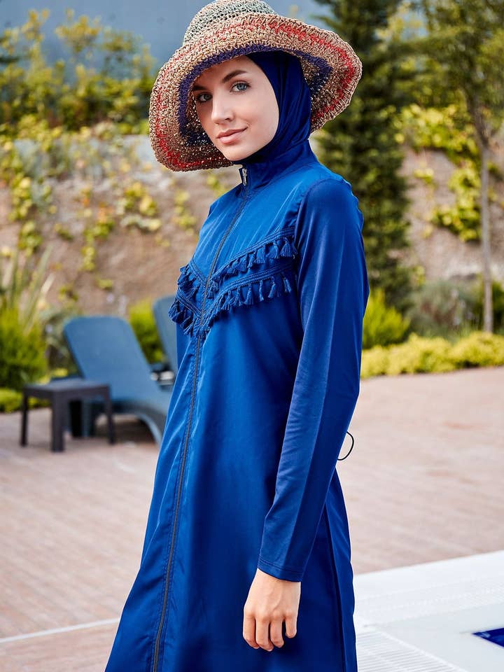 Costume da bagno Burkini Modest in tessuto blu scuro 1998 per la vendita all'ingrosso da parte di Marina Swimwear