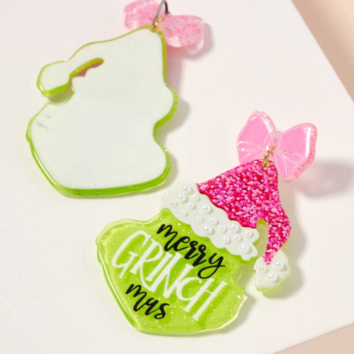 Lilla Haven - Wholesale Dangle Earrings - Christmas Green Monster Acetate Dangling Earrings