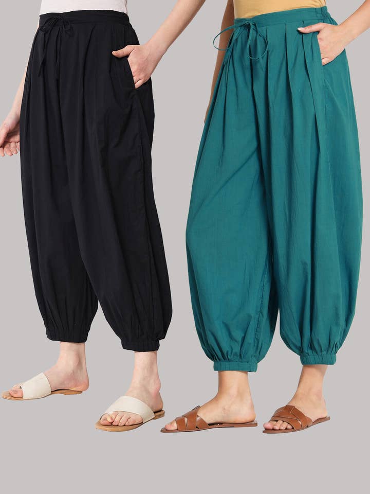 Pair of 100% Cotton Salwar- Black & Deep Teal for wholesale by Thevasa