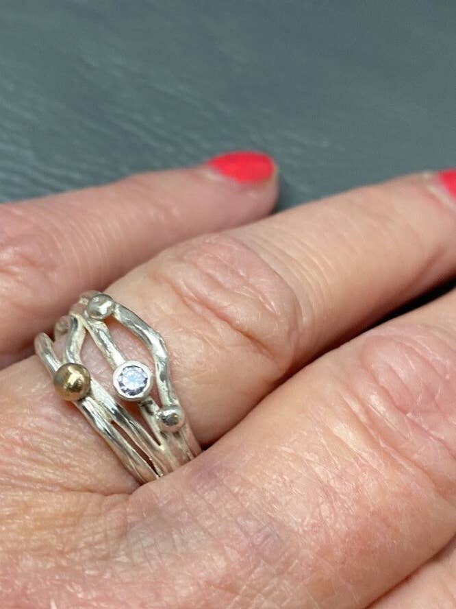 Sterling Wave , 14 kt Goldfilled, Cubic Zirconia Ring for wholesale by Charlene Hall Designs