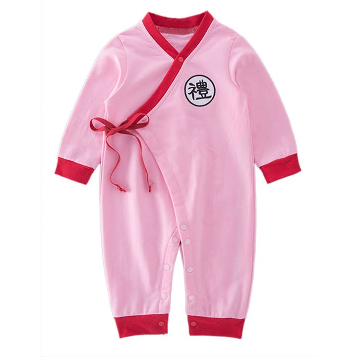 Barboteuse traditionnelle chinoise rose pour bébé pour la vente par Fennco Styles