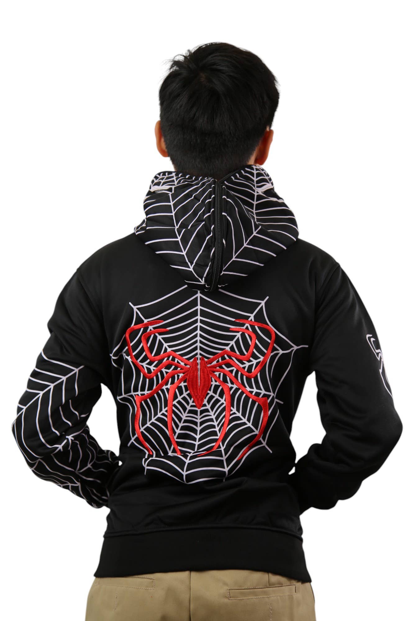 Lime Tree Clothing Inc. – Großhandel Hoodie – Kinder – Spider Hero Hoodie mit Reißverschluss für Kinder — lustiges Design mit Maskenkapuze2