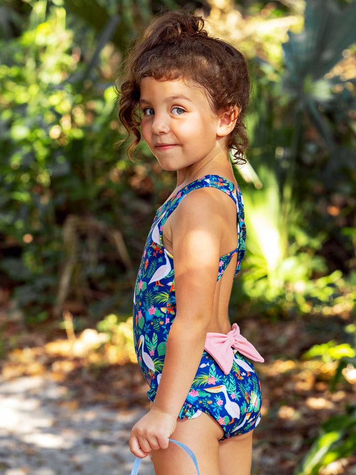 Pelicans in Paradise Criss Cross Back Swimsuit for wholesale by Tidewater Tots