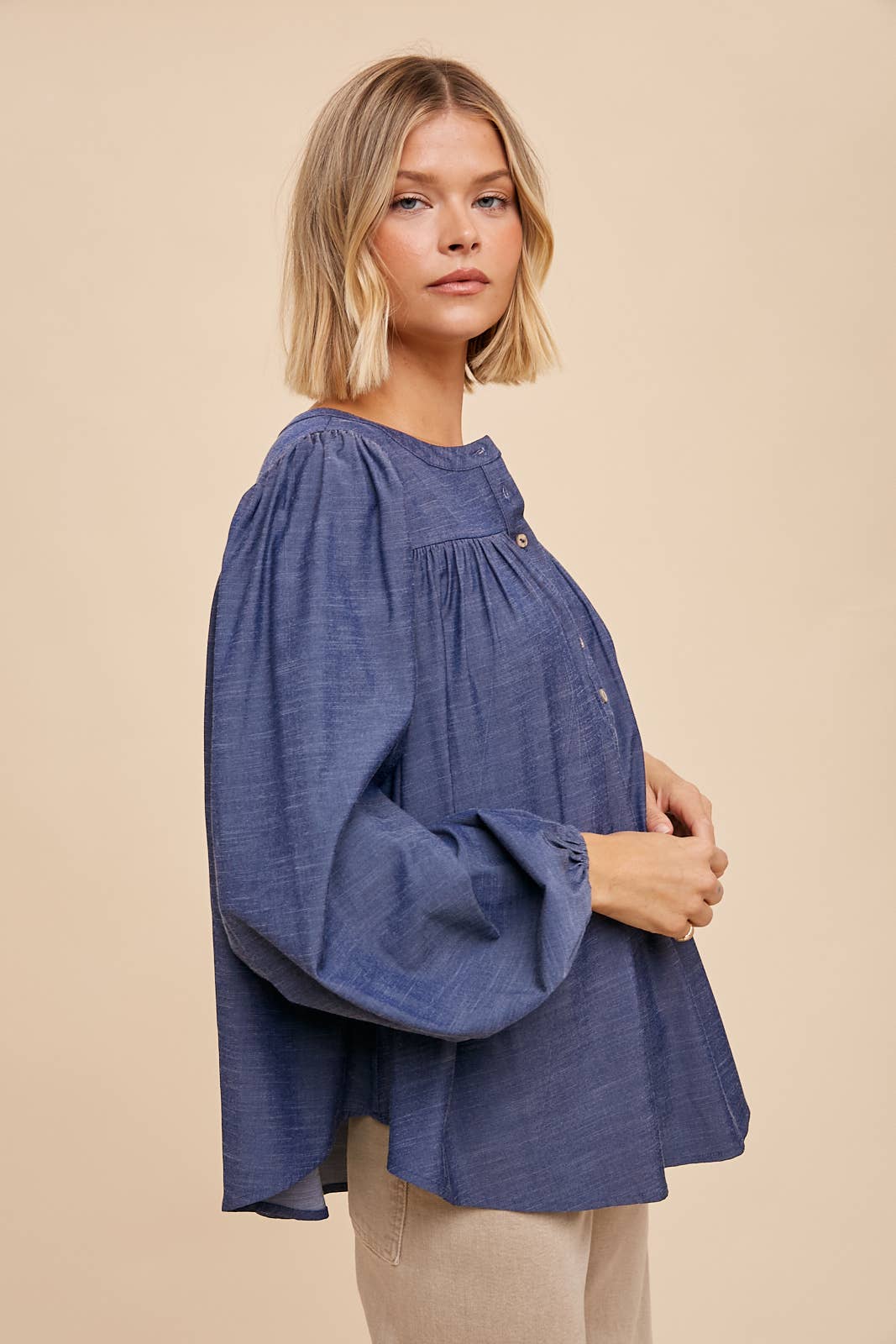 DARK WASHED TENCEL HENLEY SHIRT for wholesale on Faire2