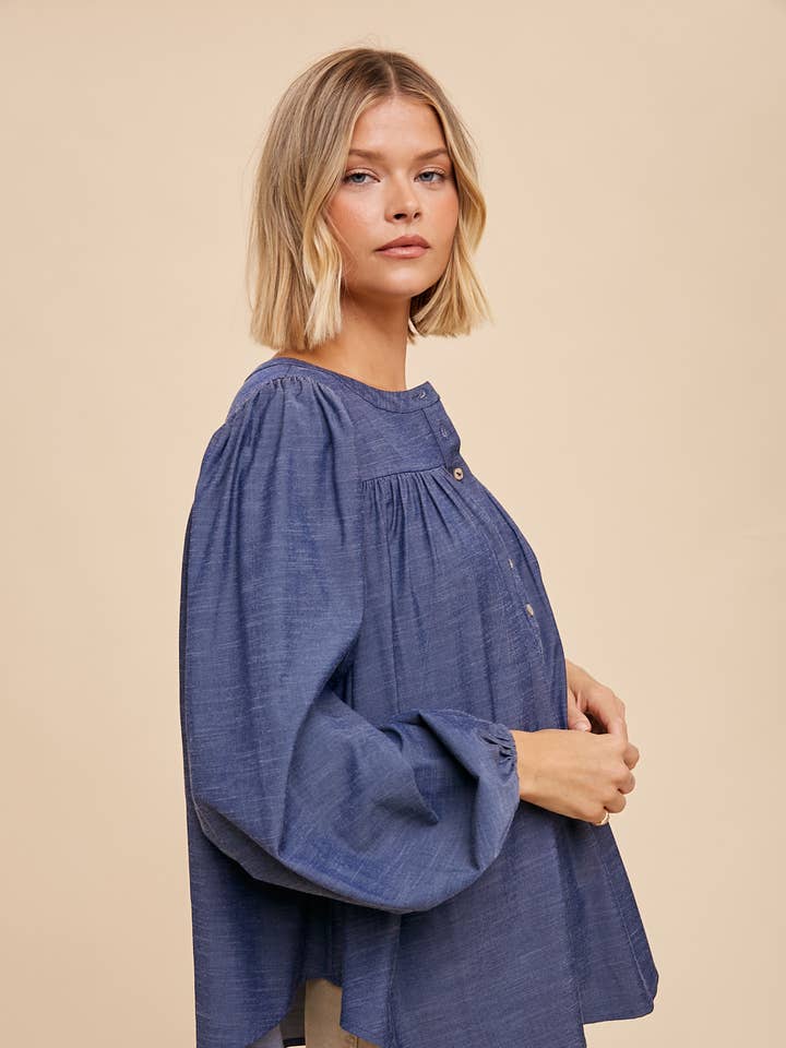 DARK WASHED TENCEL HENLEY SHIRT for wholesale on Faire2