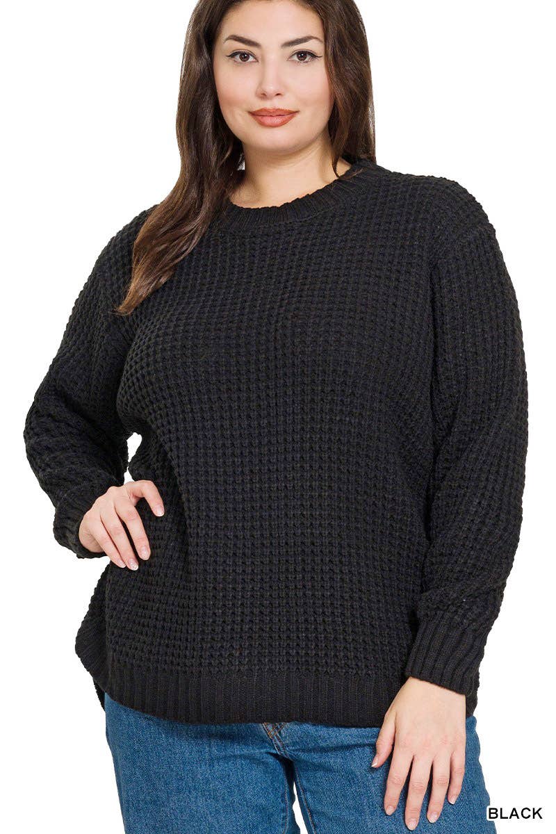 42POPS - Wholesale Knit Sweater - Women's - ",,,,...Plus size Basic Waffle Sweater3
