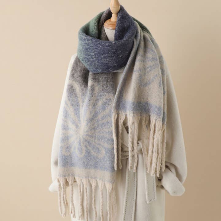 DOUBLJU - Wholesale Scarf - Women's - VINTAGE FLORAL PATTERN GRADIENT WARM SCARF_CWASC030617