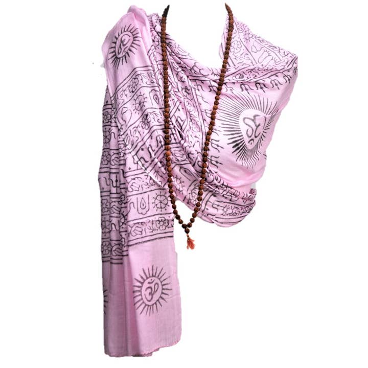 OMSutra – Cachecol - Mulher por atacado – OM Hand Block Bhakti Yoga Oração Sânscrito Hindu Mantra Shawl5