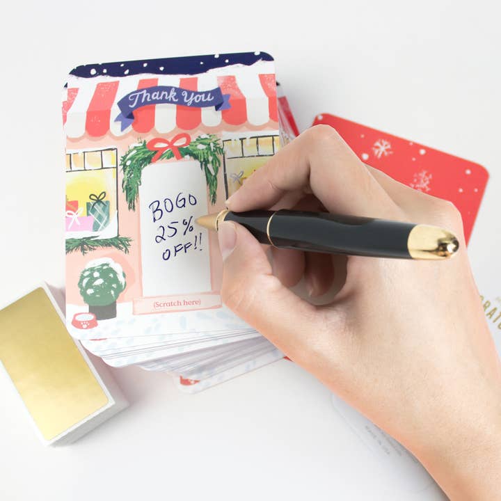 Inklings Paperie - Wholesale Stationery/Notecard Set - 100 Customer Scratch-off Cards - Winter Shop Small