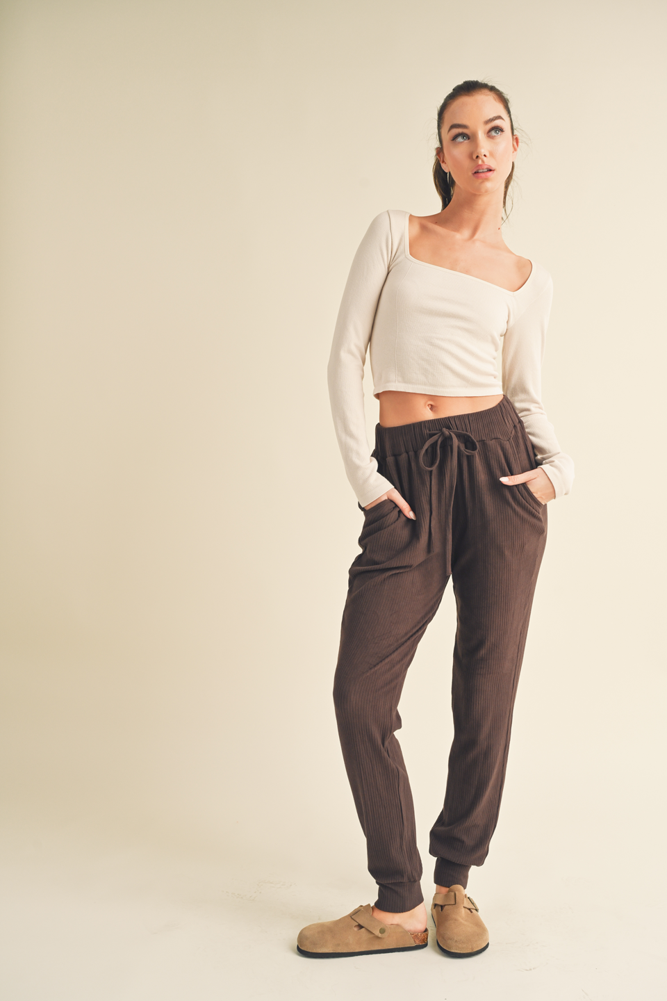 Dark Chocolate Soft Brushed Rib Sweatpants for wholesale on Faire5