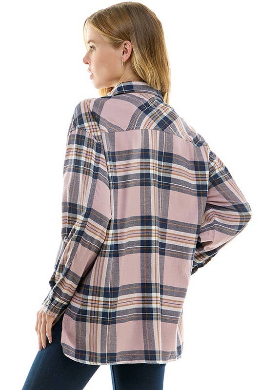 Light Fade Rosa Överdimensionerade rutiga skjortor med lös passform för kvinnor för wholesale på Faire3