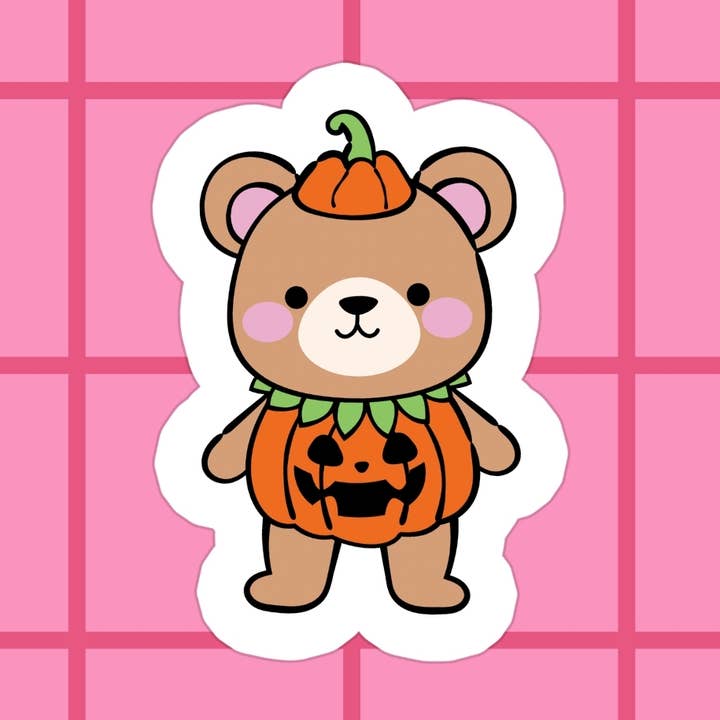 Cute Fall Autumn Bear Halloween Waterproof Vinyl Sticker for wholesale by Stickers+ X Ashley Bexar