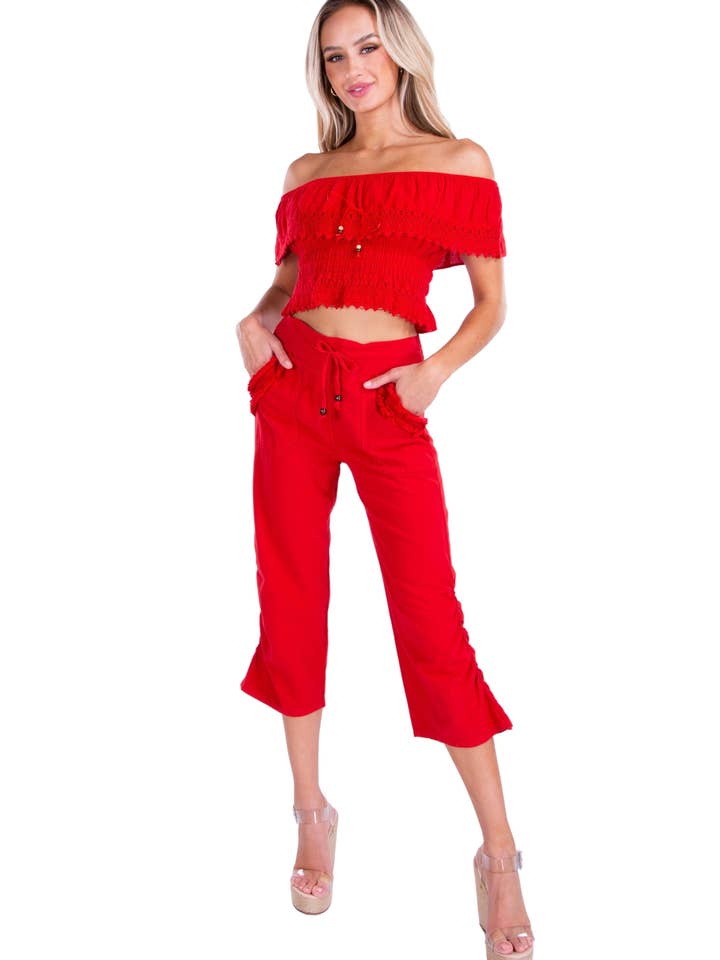 NW1283 - Red Cotton Pants for wholesale by Seaspice Resort Wear