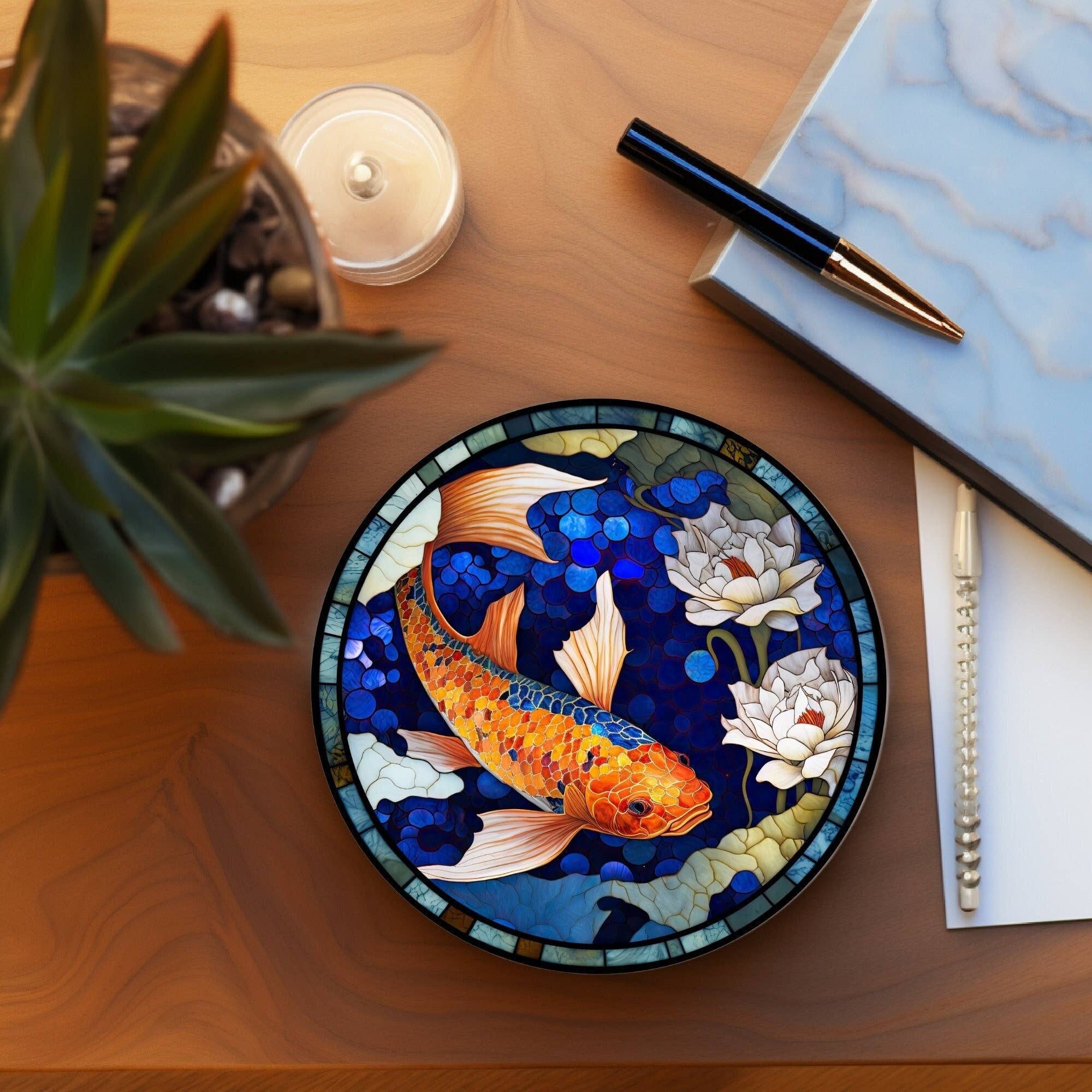 Fernville Creations - Wholesale Coasters - Stained Glass Koi & Goldfish Ceramic Coasters for Home Decor0