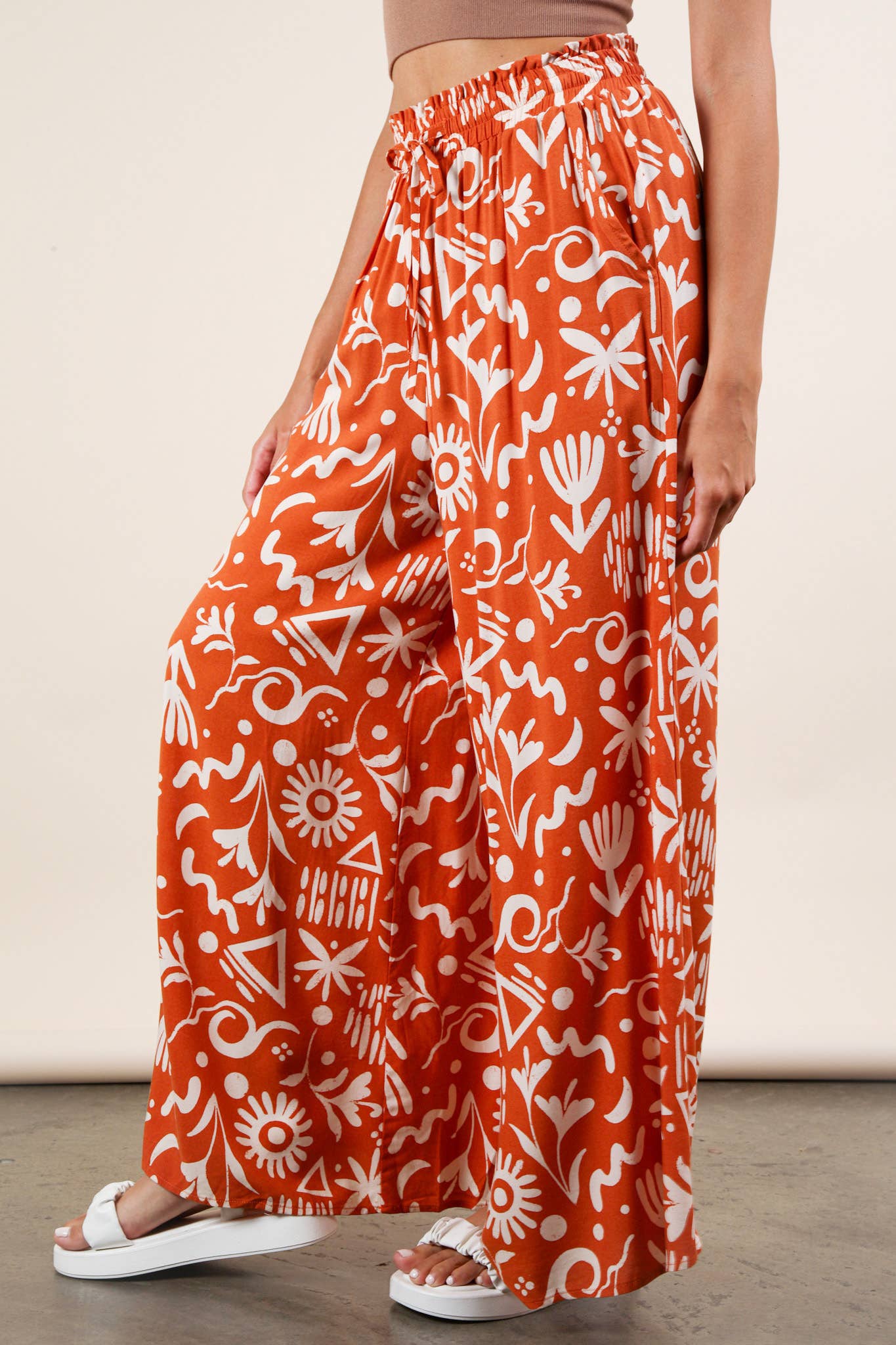 VERY J - Wholesale Broek - Dames - NP70715-Printed Wide Leg Lange Broek9