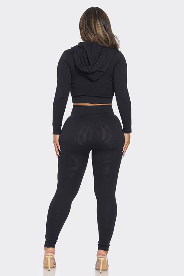 Lime All the Time – wholesale Top & pants set (NOT Loungewear) – Women's – 2 Pcs Seamless Long Sleeve Hoodie and Highwaist Legging Set1