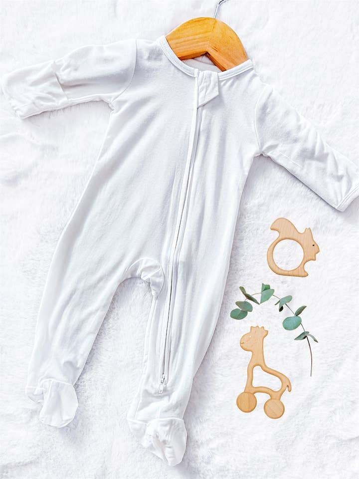 Rufflеѕ аnd Bоwtіеѕ Bowtique - Wholesale Sleepsuit - Baby - CLEARANCE Bamboo Double Zipper Zippies - White/Ivory