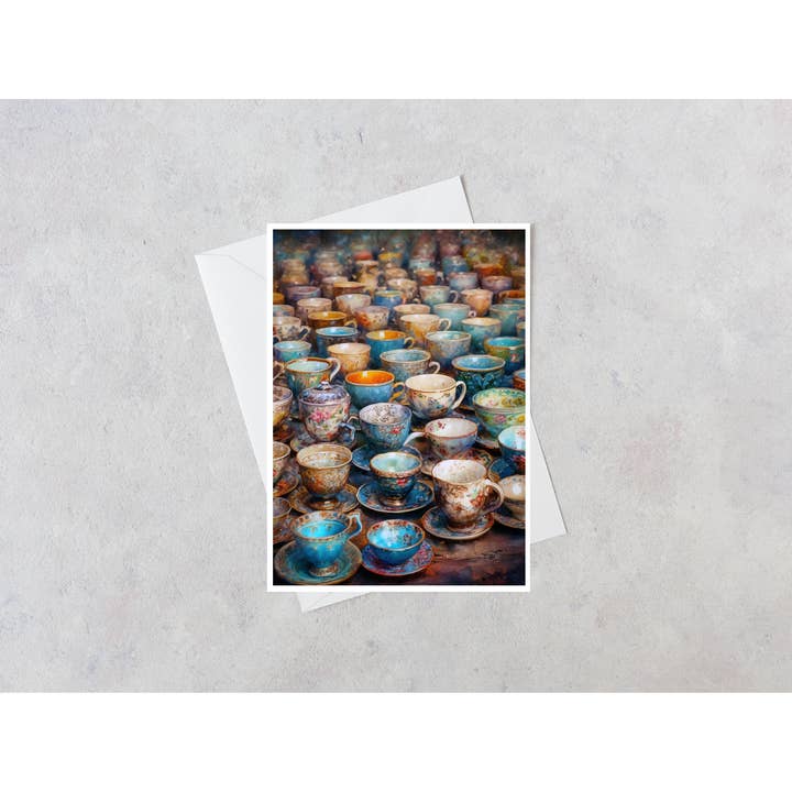 Salty Alyce - Wholesale Everyday Greeting Card - Tea Coffee Cup and Saucer Blank Card 119RD