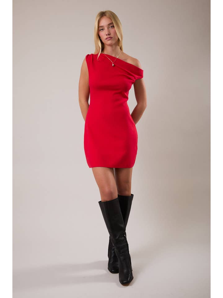 LE LIS - Wholesale Dress - Women's - ASYMMETRICAL SHOULDER SWEATER MINI DRESS9