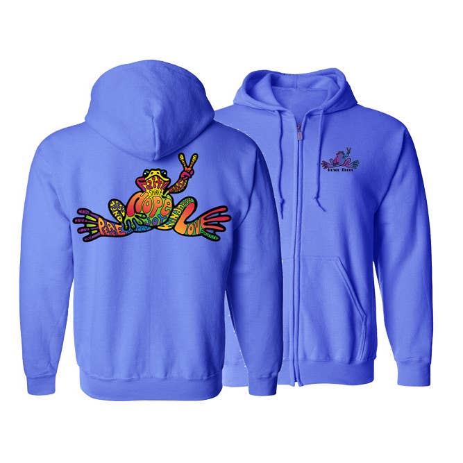 Hope trykt voksen hættetrøje med lynlås foran for engroshandel hos Peace Frogs
