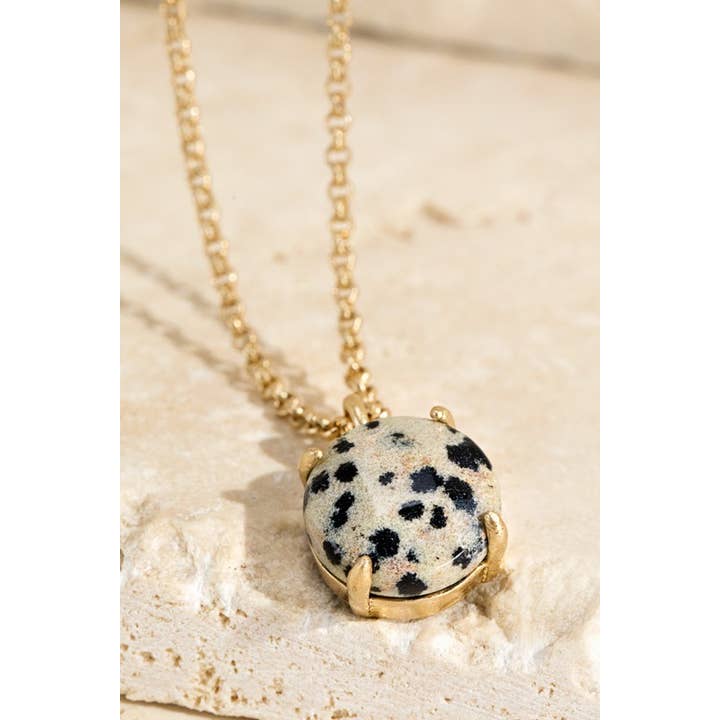 Bw Dalmatian Natural Stone Charm Necklace - Circle Charm for wholesale on Faire