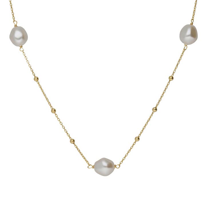 Long necklace 65cm Sera with baroque pearl in Silver for wholesale by Victoria Cruz