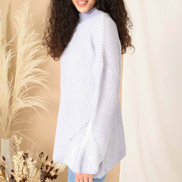 Rosa High Neck Knit Jumper - Pale Blue for wholesale on Faire6
