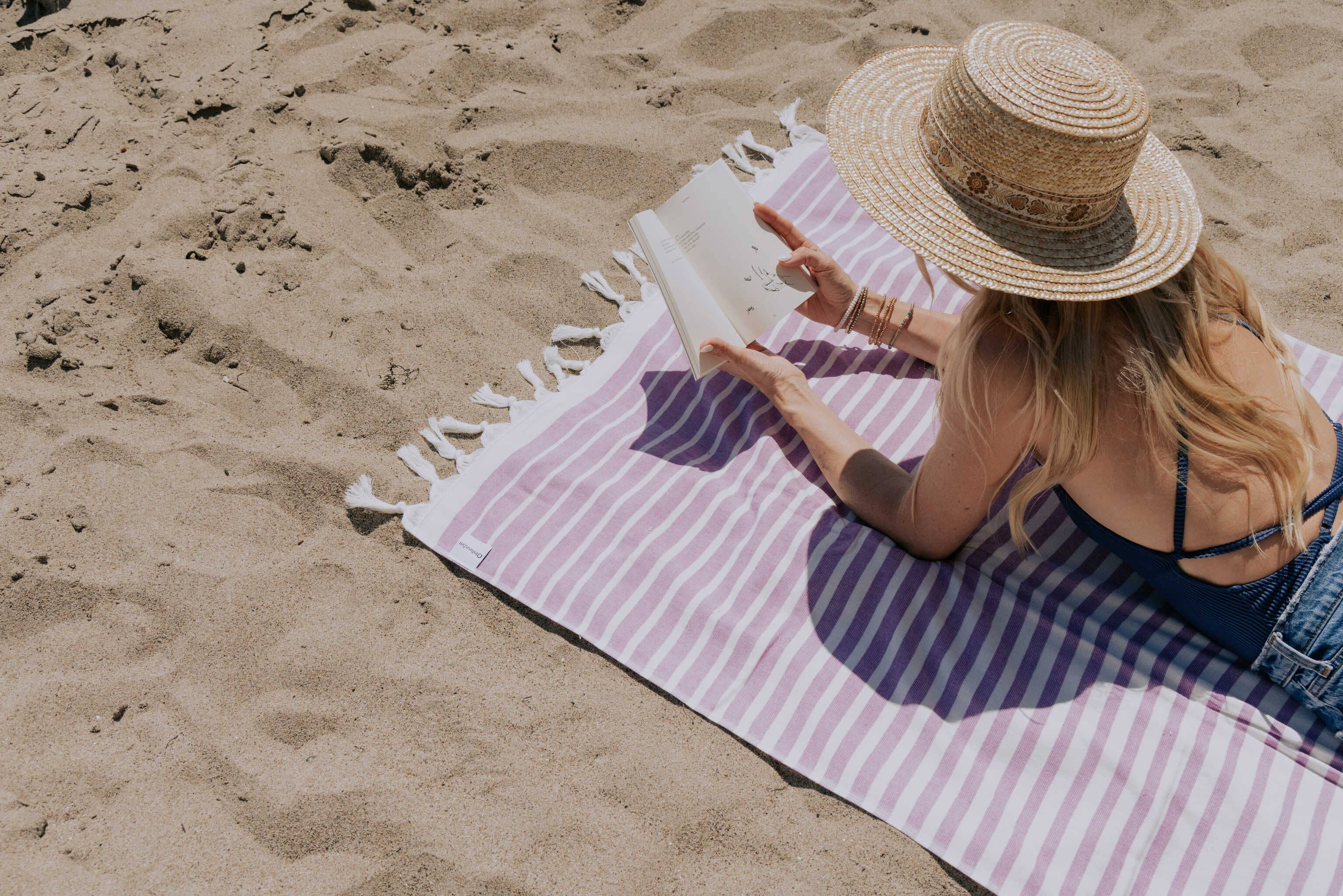 InfuseZen – wholesale Bath towel – Gradient Stripe Turkish Towel, Terry Cloth Back, Purple0