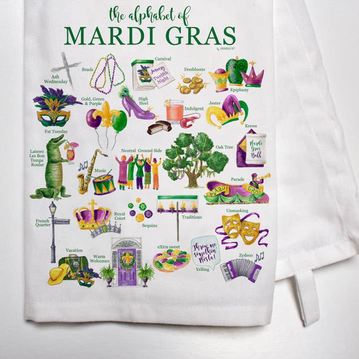 Mardi Gras Alphabet Bar Towel for wholesale by Dishique