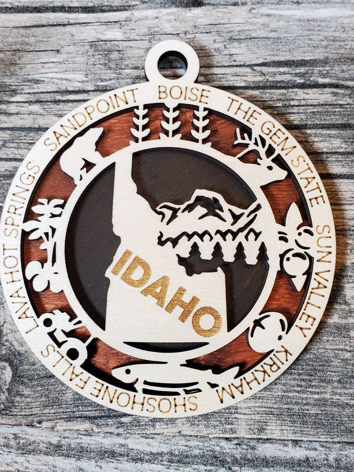 State Ornament - Wood USA Ornament - Christmas Ornament - Idaho Ornament for wholesale by Creekside Cottage Designs